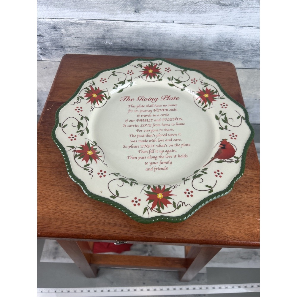Temp-tations By Tara Seasonal The Giving Plate Poinsettia, And Cardinal NIB